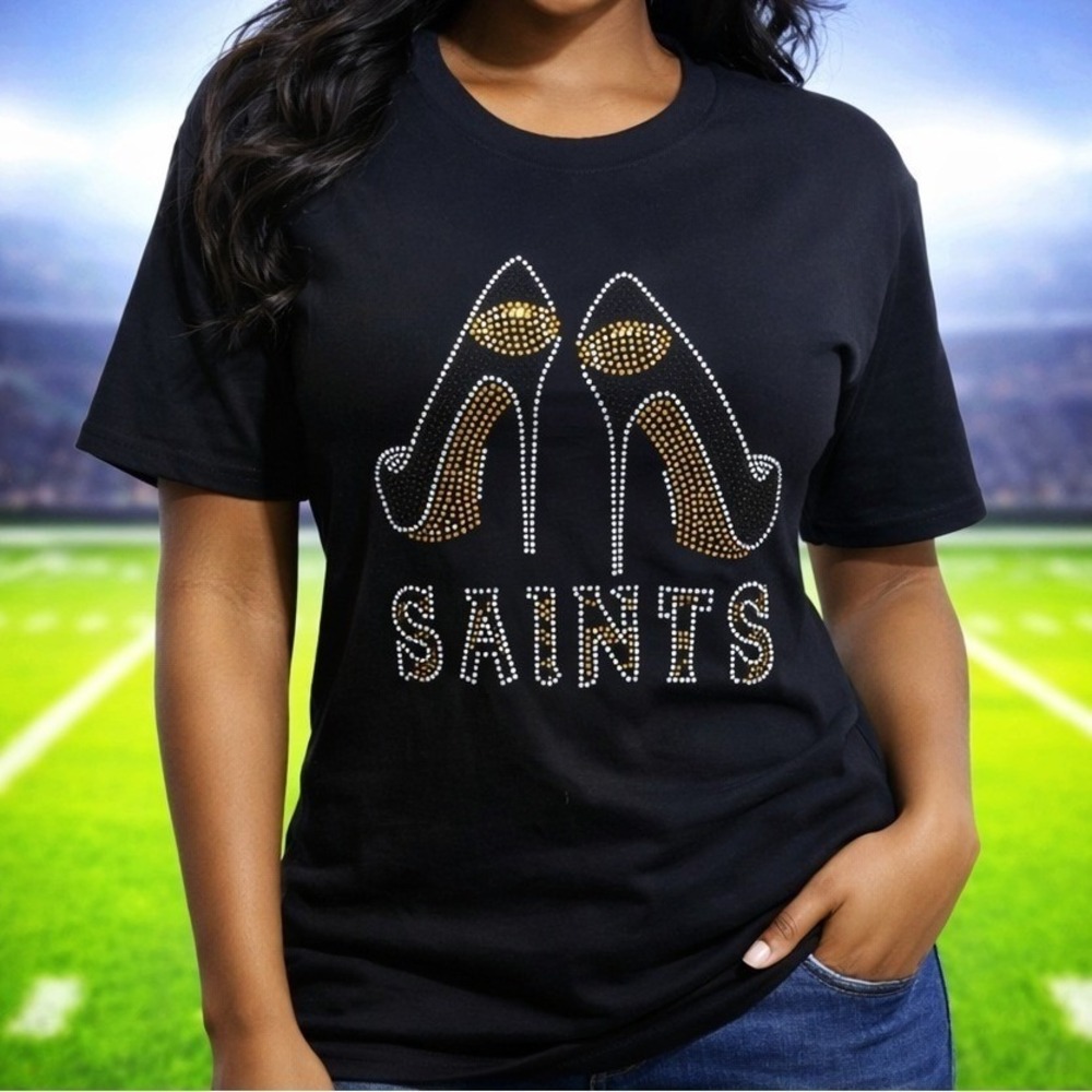 New Orleans Saints Black Women‎ Large T-shirt with Rhinestone Heels